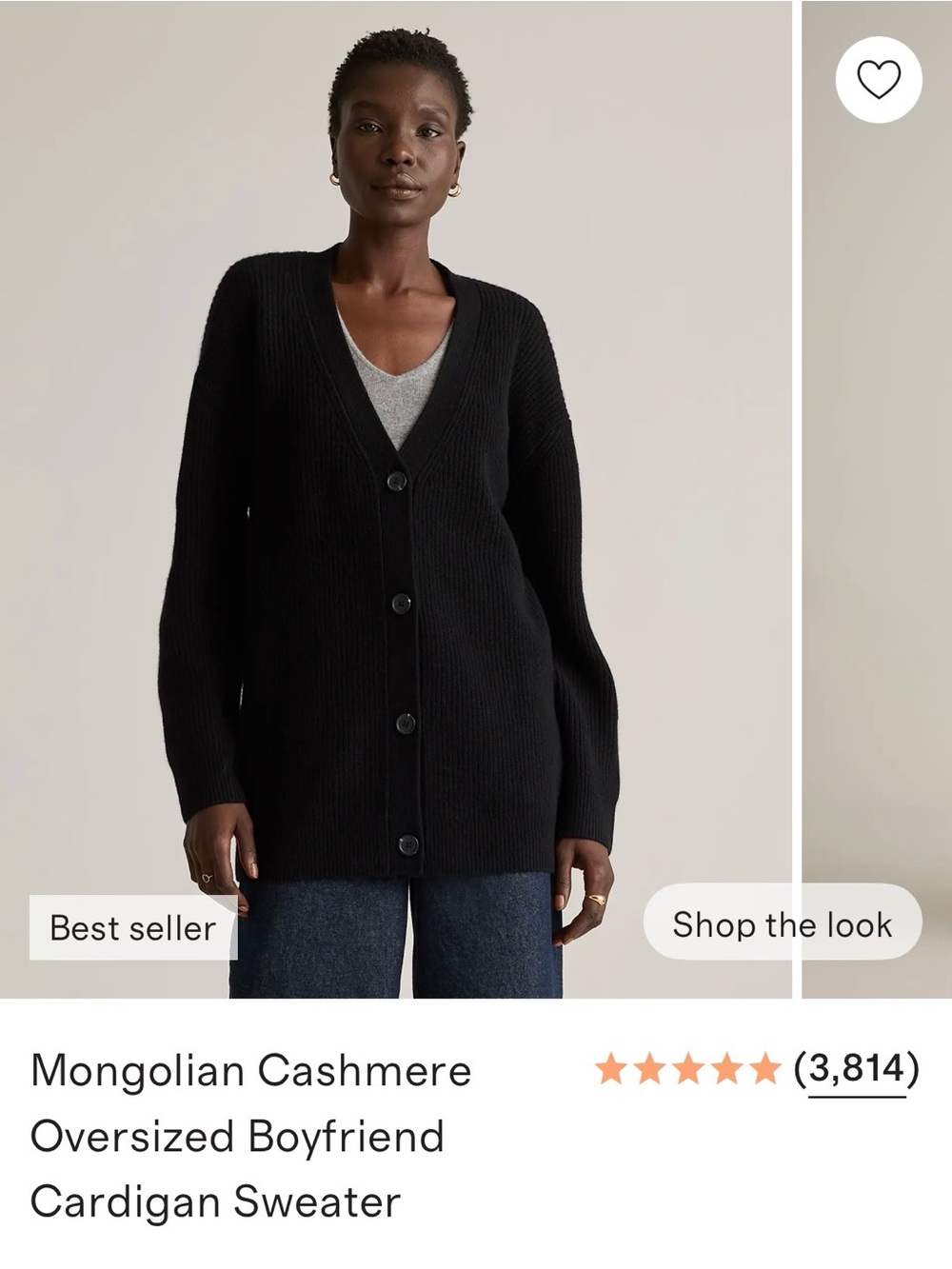 Quince Black Chunky V-Neck Button-Up Cashmere Cardigan 🖤